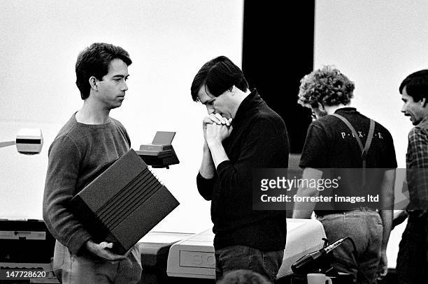 Of NeXT Steve Jobs is photographed viewing the NeXT computer case prototype in 1987 in Santa Cruz, California. SELECTED FOR 2012 VISA POUR L'IMAGE...