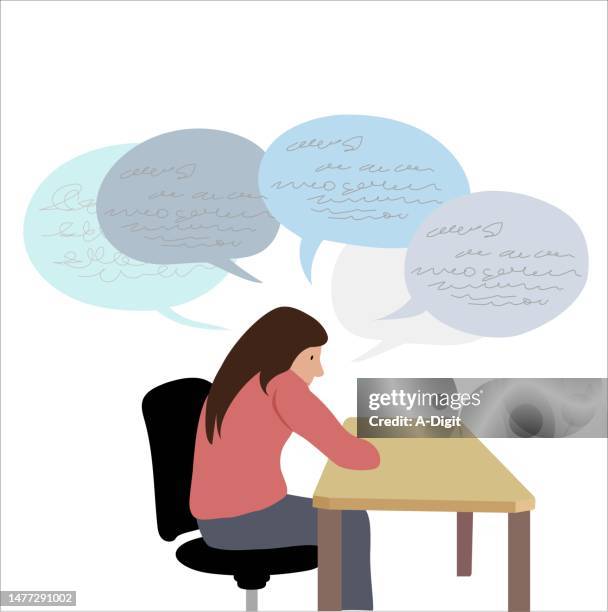 desk thoughts - low self esteem stock illustrations