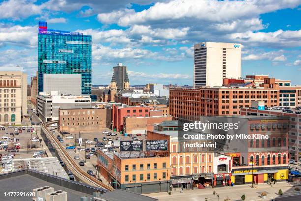 detroit's greektown district in the daytime - detroit michigan stock pictures, royalty-free photos & images