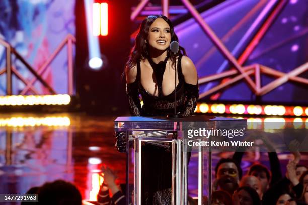 Becky G accepts the Latin Pop/Reggaeton Song Of The Year award for “MAMIII” onstage during the 2023 iHeartRadio Music Awards at Dolby Theatre in Los...