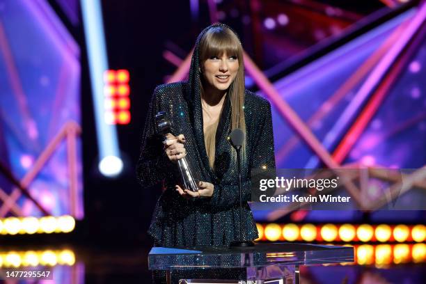 Honoree Taylor Swift accepts the iHeartRadio Innovator Award onstage during the 2023 iHeartRadio Music Awards at Dolby Theatre in Los Angeles,...