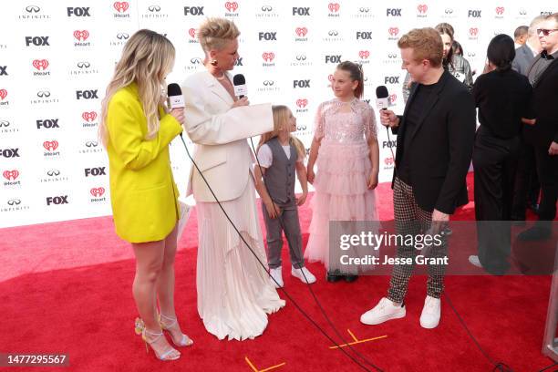 Tanya Rad, P!NK, Jameson Hart, Willow Sage Hart, and JoJo Wright attend the 2023 iHeartRadio Music Awards at Dolby Theatre in Los Angeles, California...