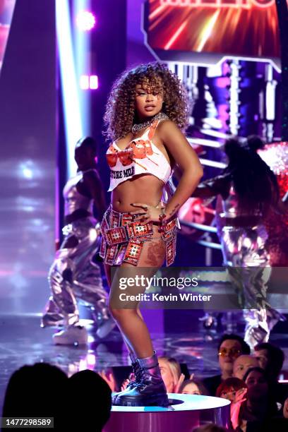 IHeartRadio Titanium Award honoree Latto performs onstage during the 2023 iHeartRadio Music Awards at Dolby Theatre in Los Angeles, California on...