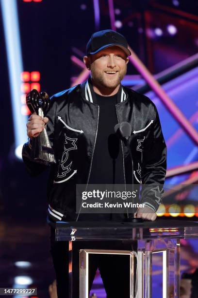 Cole Swindell accepts the Country Song of the Year award for “She Had Me At Heads Carolina” onstage during the 2023 iHeartRadio Music Awards at Dolby...