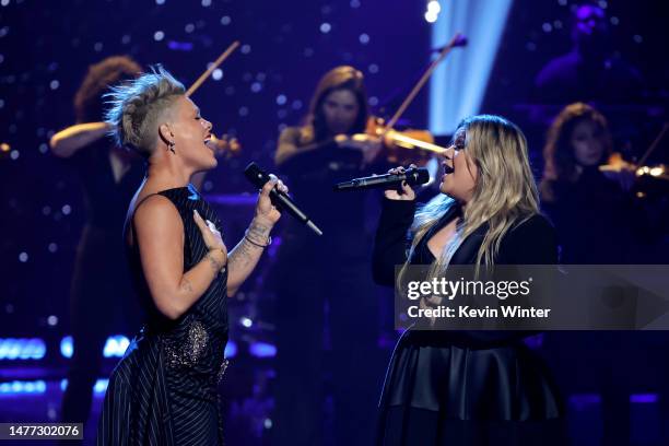 And Kelly Clarkson perform onstage during the 2023 iHeartRadio Music Awards at Dolby Theatre in Los Angeles, California on March 27, 2023....