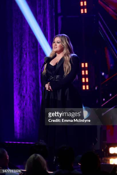 Kelly Clarkson performs onstage during the 2023 iHeartRadio Music Awards at Dolby Theatre in Los Angeles, California on March 27, 2023. Broadcasted...