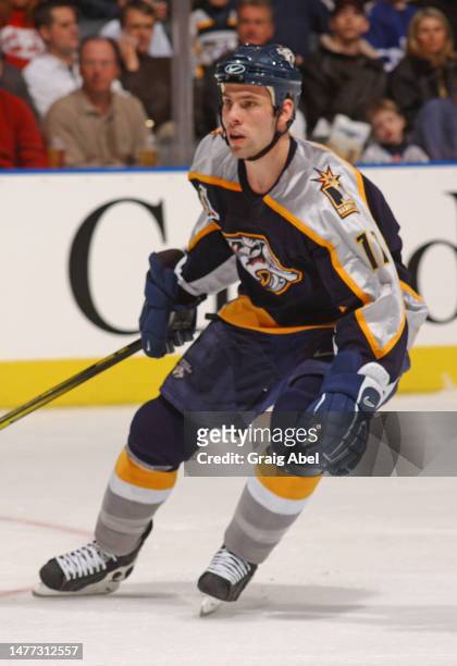 David Legwand of the Nashville Predators skates against the Toronto Maple Leafs during NHL game action on February 23, 2003 at Air Canada Centre in...