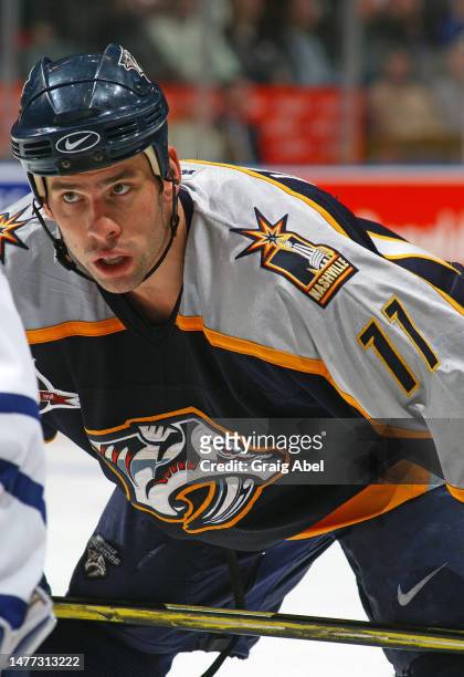 David Legwand of the Nashville Predators skates against the Toronto Maple Leafs during NHL game action on February 23, 2003 at Air Canada Centre in...
