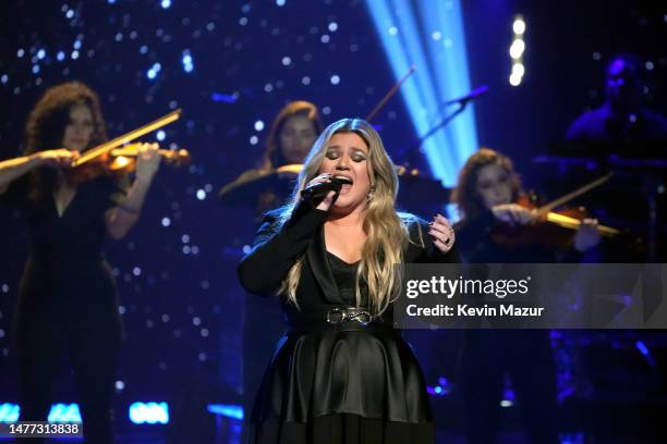 Kelly Clarkson performs onstage during the 2023 iHeartRadio Music Awards at Dolby Theatre in Los Angeles, California on March 27, 2023. Broadcasted...