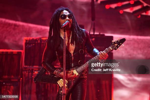 Lenny Kravitz performs at the 2023 iHeartRadio Music Awards at Dolby Theatre on March 27, 2023 in Hollywood, California.