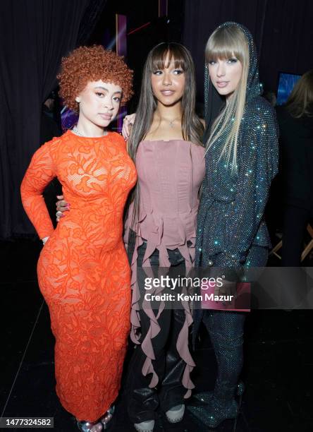Ice Spice, PinkPantheress, and Taylor Swift attend the 2023 iHeartRadio Music Awards at Dolby Theatre in Los Angeles, California on March 27, 2023....
