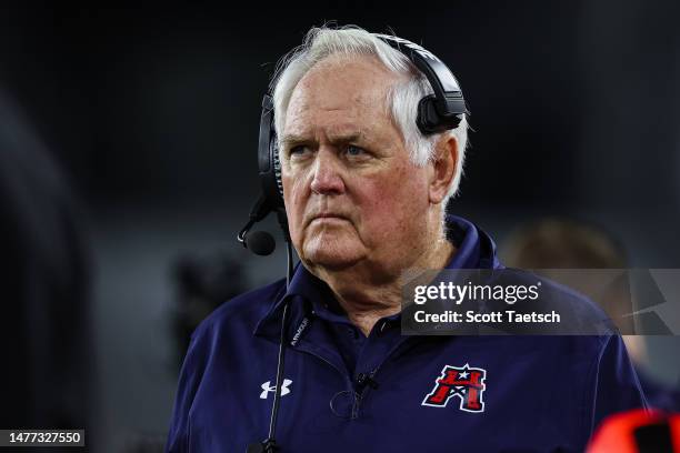 Head coach Wade Phillips of the Houston Roughnecks looks on during the second half of the XFL game against the DC Defenders at Audi Field on March...