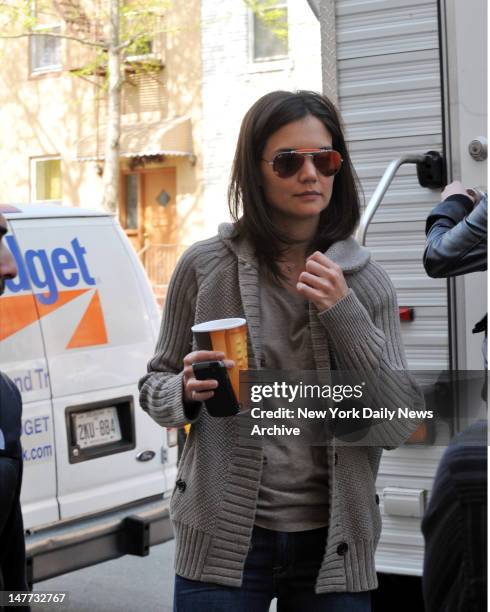 Katie Holmes is on location filming "Son Of No One" on 151 Street and Grand Concourse in the Bronx.
