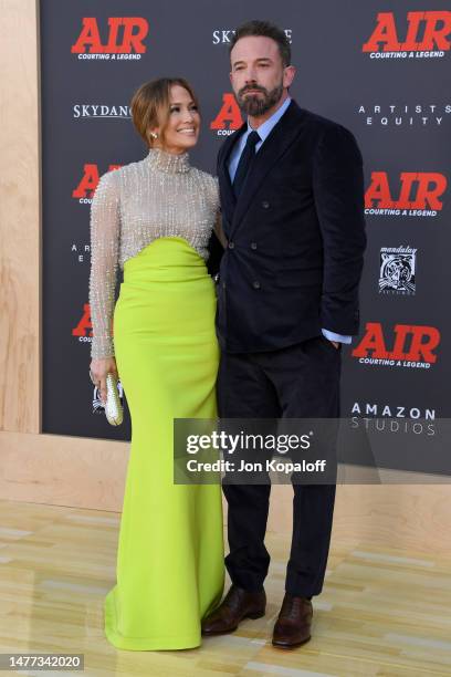 Jennifer Lopez and Ben Affleck attend Amazon Studios' World Premiere Of "AIR" at Regency Village Theatre on March 27, 2023 in Los Angeles, California.