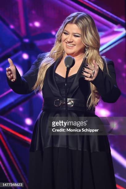 Kelly Clarkson speaks onstage during the 2023 iHeartRadio Music Awards at Dolby Theatre on March 27, 2023 in Hollywood, California.