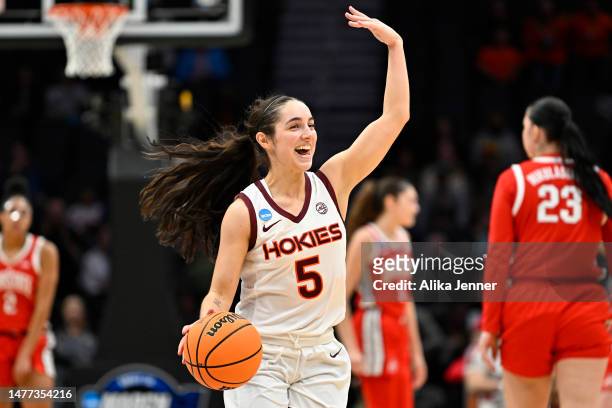Georgia Amoore of the Virginia Tech Hokies celebrates during the fourth quarter of the game against the Ohio State Buckeyes in the Elite Eight round...