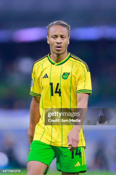 Bobby Reid of Jamaica looks on during the match between Mexico and Jamaica as part of the CONCACAF Nations League at Azteca on March 26, 2023 in...