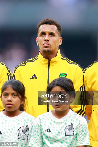 Ravel Morrison of Jamaica looks on during the national anthems prior to the match between Mexico and Jamaica as part of the CONCACAF Nations League...