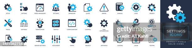 stockillustraties, clipart, cartoons en iconen met setting icons set. containing setup, options, manual, tools, control and more solid icons collection. vector illustration. for website, marketing materials, design, logo, app, template, ui, interfaces, layouts etc. - conformiteit