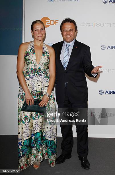 Tanja Wedhorn and German Interior Minister Hans-Peter Friedrich attend the ZDF summer reception on July 2, 2012 in Berlin, Germany.