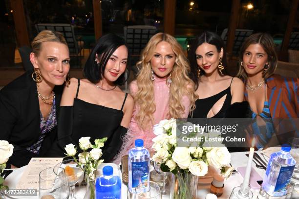 Molly Sims, Chriselle Lim, Rachel Zoe, Victoria Justice, and Rocky Barnes attend FIJI Water At The CURATEUR Retreat At Calamigos Guest Ranch Hosted...