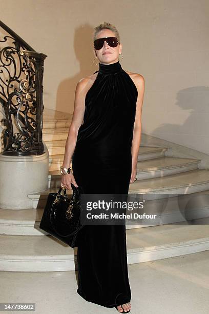 Sharon Stone attends the Christian Dior Haute-Couture Show as part of Paris Fashion Week Fall / Winter 2013 on July 2, 2012 in Paris, France.