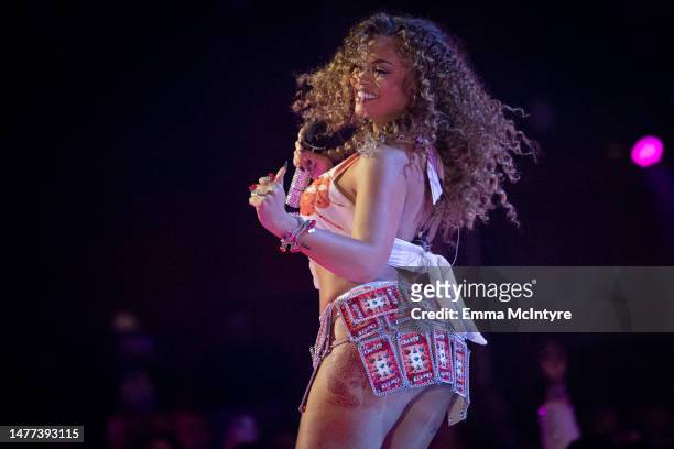 Latto performs onstage at the 2023 iHeartRadio Music Awards at Dolby Theatre in Los Angeles, California on March 27, 2023. Broadcasted live on FOX.