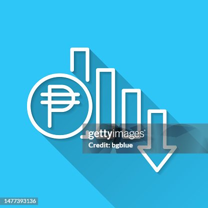 Peso rate decrease. Icon on blue background - Flat Design with Long Shadow Peso rate decrease. Icon on blue background - Flat Design with Long Shadow