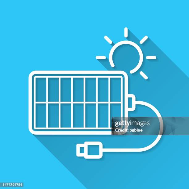 solar charger. icon on blue background - flat design with long shadow - wireless charging stock illustrations