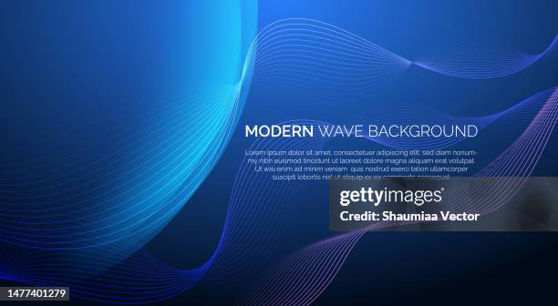 moderne blaue wellenlinienpartikeltechnologie abstrakter hintergrund - wavy lines stock-grafiken, -clipart, -cartoons und -symbole