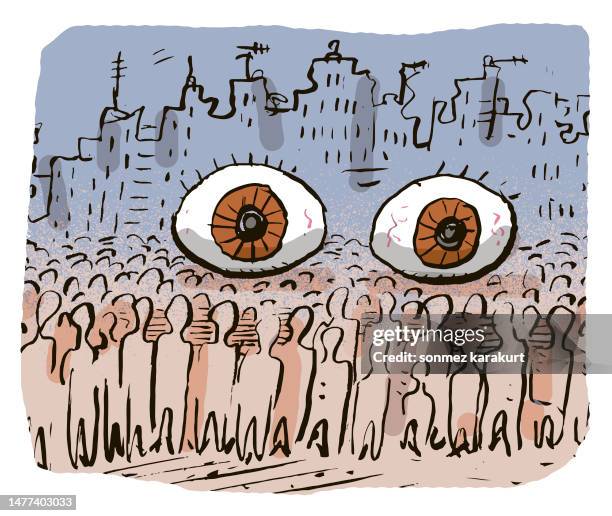 giant eyes watching society - fascism stock illustrations