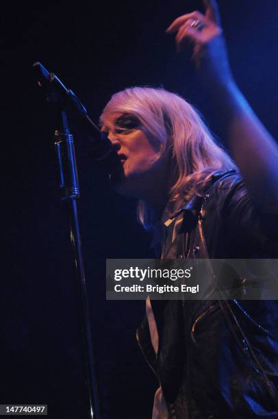 Emily Haines of Metric performs on stage at Shepherds Bush Empire on July 2, 2012 in London, England.