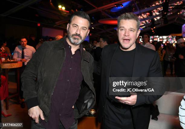 Jimmy Kimmel and Matt Damon attend Amazon Studios' World Premiere Of "AIR" after party on March 27, 2023 in Los Angeles, California.