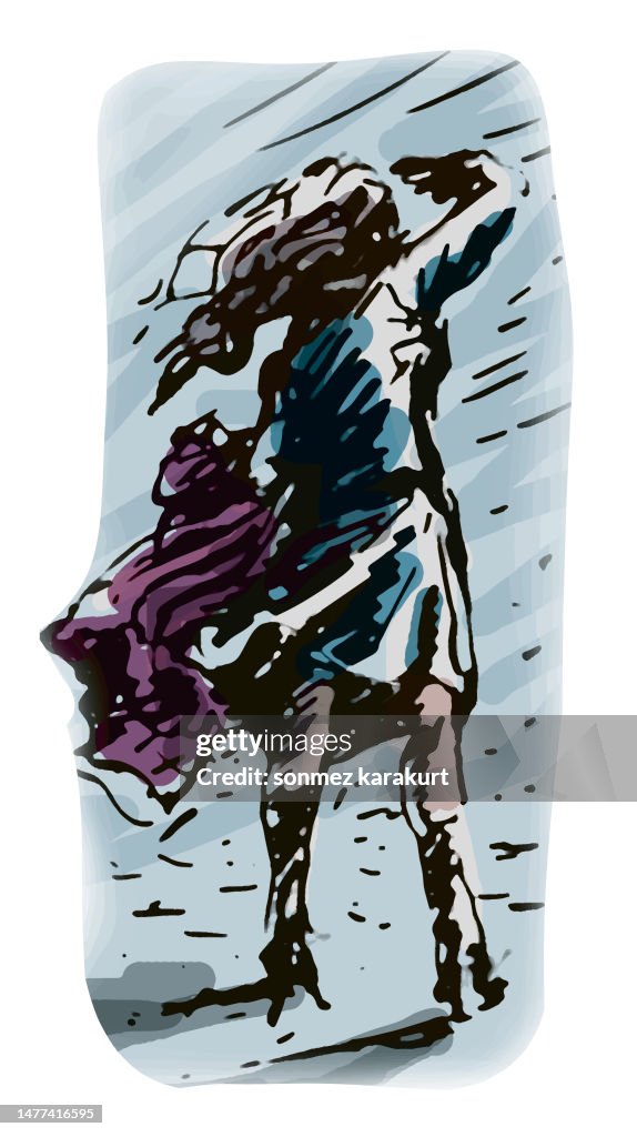 Rainy Stormy Atmosphere a Woman From the Back