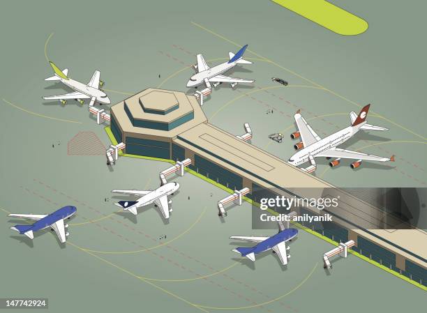 isometric airport apron - returning clothes stock illustrations