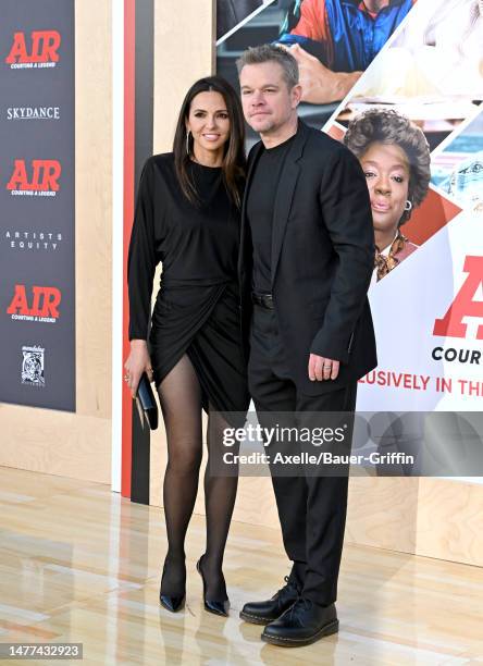 Luciana Damon and Matt Damon attend the Amazon Studios' World Premiere of "AIR" at Regency Village Theatre on March 27, 2023 in Los Angeles,...