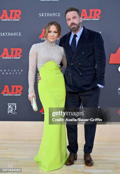 Jennifer Lopez and Ben Affleck attend the Amazon Studios' World Premiere of "AIR" at Regency Village Theatre on March 27, 2023 in Los Angeles,...
