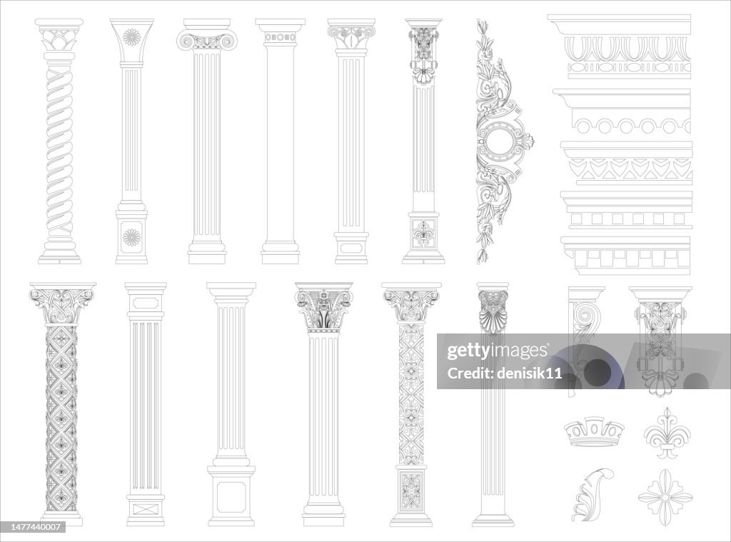 Contouring Coloring Set Of Classical Columns Elements High-Res Vector ...