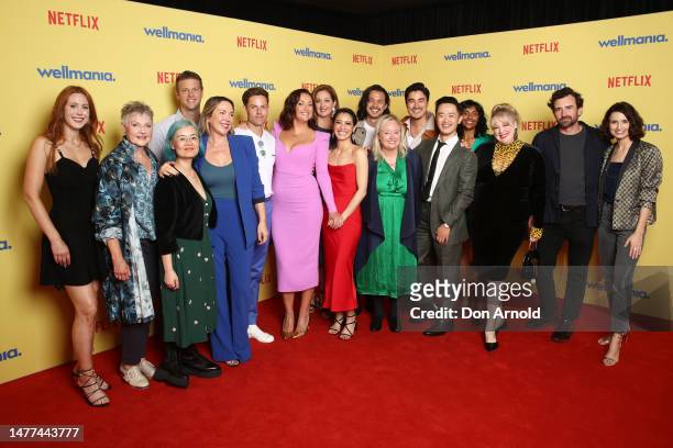 Celeste Barber poses alongside cast members during a special screening of Netflix's new series WELLMANIA at Event Cinemas Bondi Junction on March 28,...