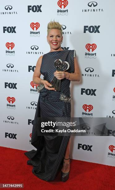 Attends the 2023 iHeartRadio Music Awards at Dolby Theatre on March 27, 2023 in Hollywood, California.