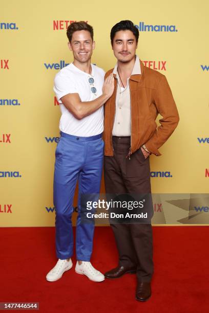 Lachlan Buchanan and Remy Hii attend a special screening of Netflix's new series WELLMANIA at Event Cinemas Bondi Junction on March 28, 2023 in...