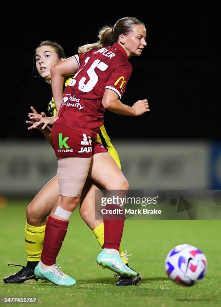 Katie Bowler of Adelaide United competes with Te Reremoana Walker of the Phoenix during the round seven A-League Women's match between Adelaide...