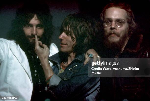 Beck, Bogart and Appice, group portrait, 1973. L-R Jeff Beck, Tim Bogart and Carmine Appice.