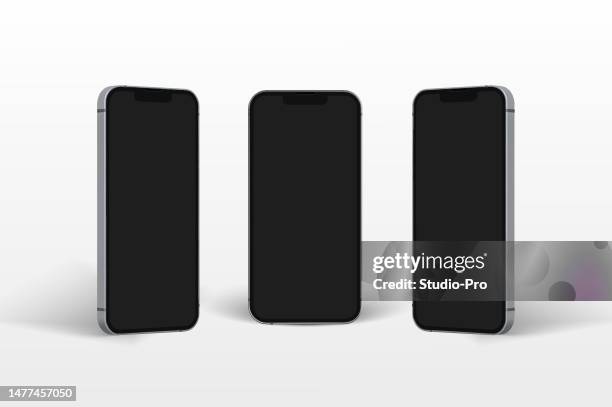 black screen phone template perspective similar to iphone mockup vector - smartphone white background angle stock illustrations