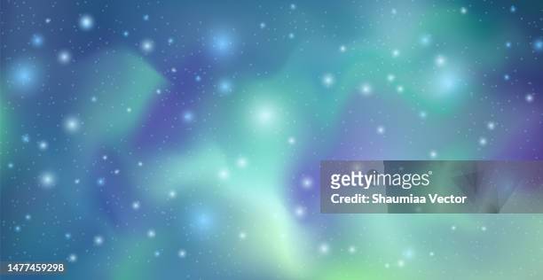 abstract vector illustration. minimalistic concept. starry night sky with aurora borealis. realistic landscape. dark wallpapers. template for website. dark background with lights - aurora borealis 幅插畫檔、美工圖案、卡通及圖標