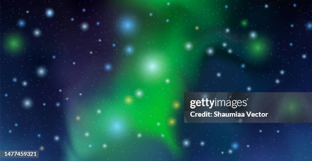 ilustrações de stock, clip art, desenhos animados e ícones de abstract vector illustration. minimalistic concept. starry night sky with aurora borealis. realistic landscape. dark wallpapers. template for website. dark background with lights - aurora borealis