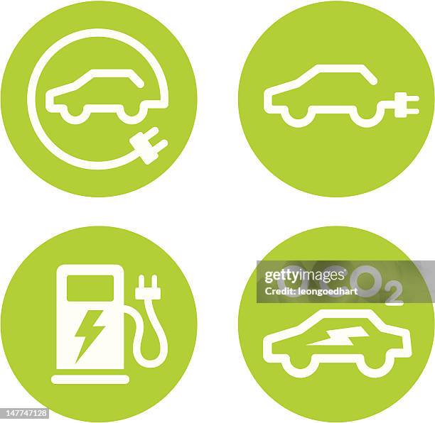 stockillustraties, clipart, cartoons en iconen met electric car and charging point icons - benzinestation