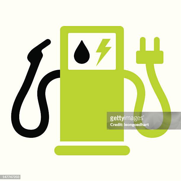 hybrid or electric fuel pump - petrol pump stock illustrations