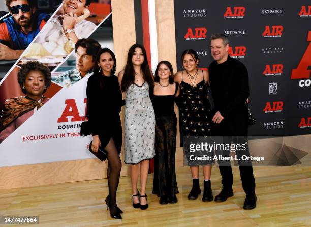Luciana Damon, Alexia Barroso, Stella Damon, Isabella Damon, and Matt Damon arrive for Amazon Studios' World Premiere Of "AIR" held at Regency...