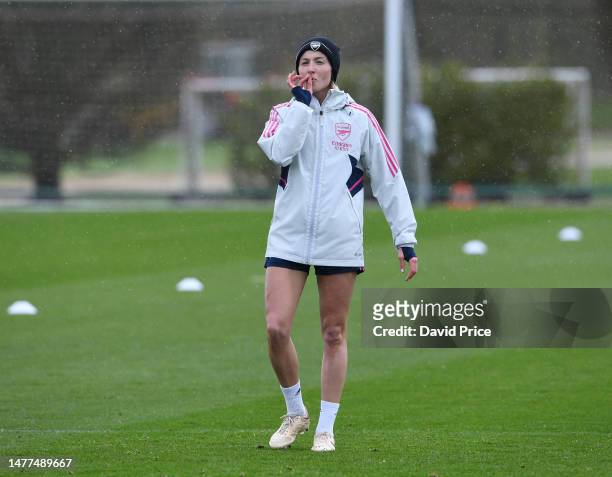 Leah Williamson of Arsenal during Arsenal Women's training session at London Colney on March 28, 2023 in St Albans, England.